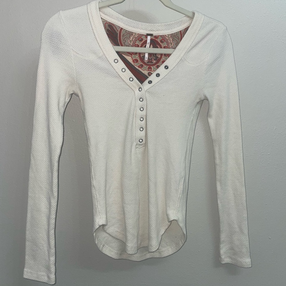 Free People Button Front Long Sleeve Top